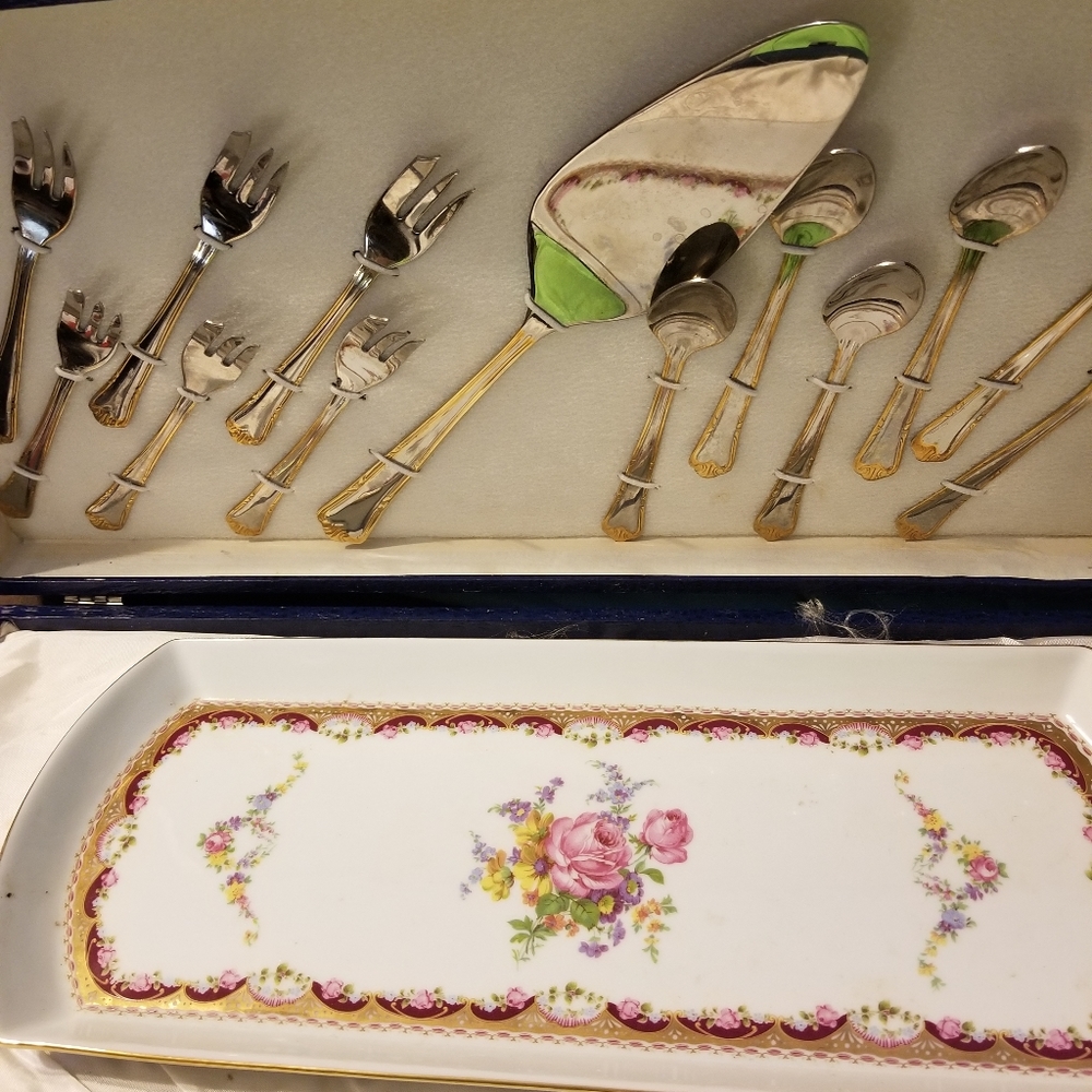 T. Limoges cake plate & utensils